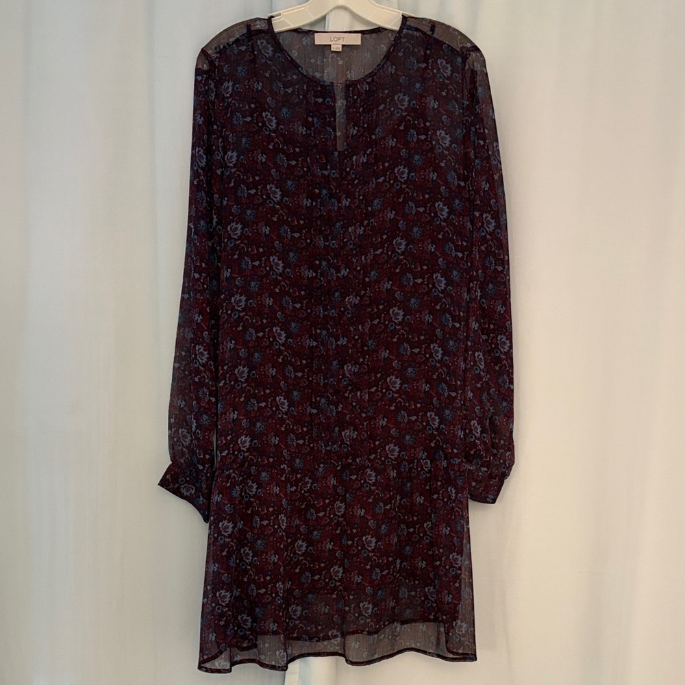 LOFT Women's Long Sleeve Floral Mini Dress, size medium tall